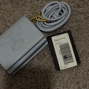 MCM blue Leather Card Holder with Strap